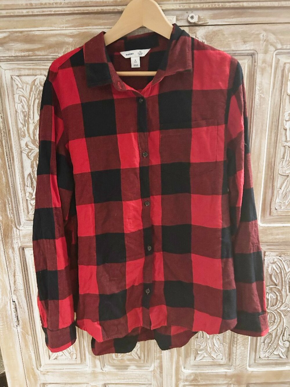 Old Navy The Classic Shirt Women's Red Buffalo Plaid Flannel Long Sleeve XL Tall